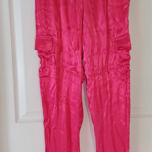 Vici "Athena" Pink Satin Cargo Pants - Size S/M, High Shine, Barbiecore, Glam - Picture 4 of 6